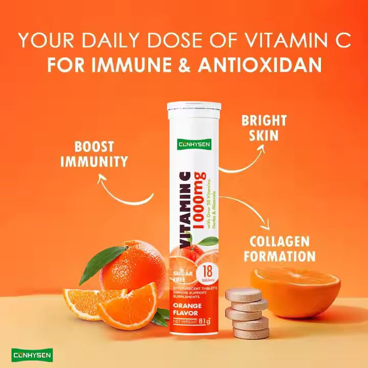 OEM ODM Vitamin C Efferveszente Tabletten 1000 mg Über 20 Vitamine Kräuter Mineralien Immunhilfe