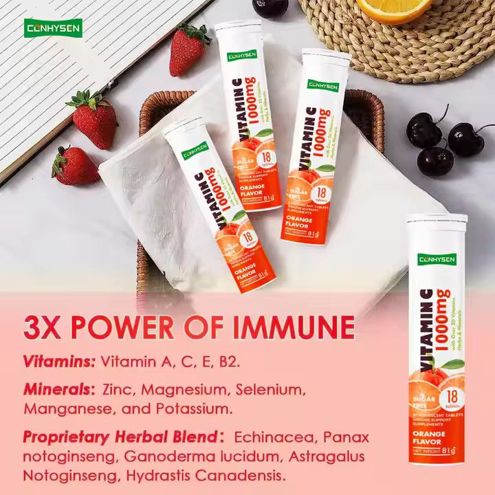 OEM ODM Vitamin C Efferveszente Tabletten 1000 mg Über 20 Vitamine Kräuter Mineralien Immunhilfe