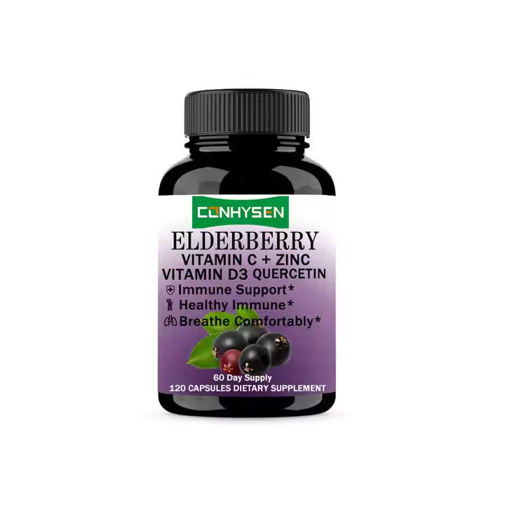 Elderberry Kapseln mit Vitamin C D3 Zink Quercetin für Erwachsene Immunförderung