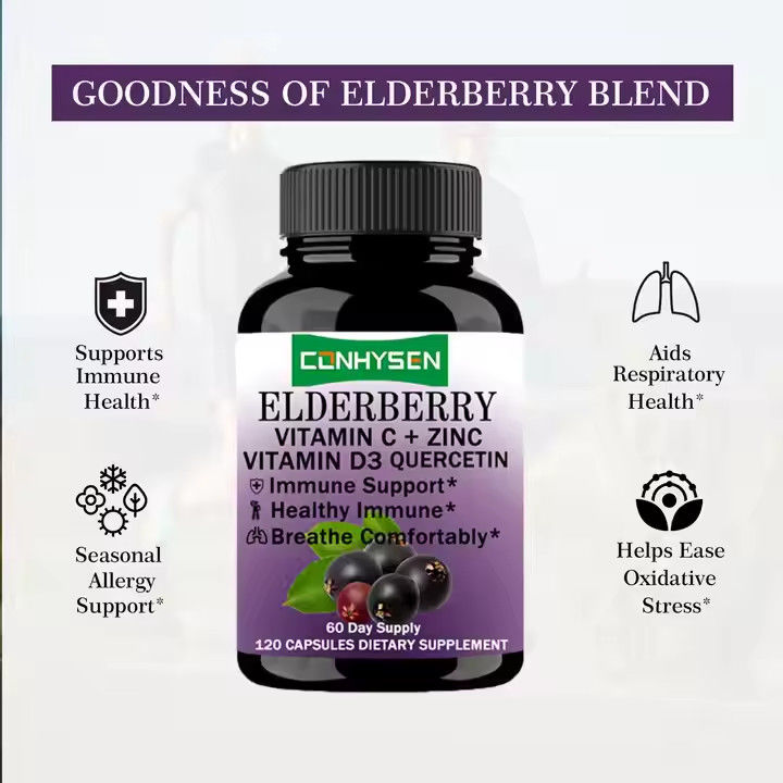 Elderberry Kapseln mit Vitamin C D3 Zink Quercetin für Erwachsene Immunförderung