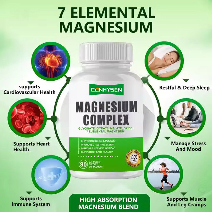 Magnesiumkomplex Kapseln Zitratoxid Glycinat Malat Ergänzung zur Unterstützung der Knochen Muskel