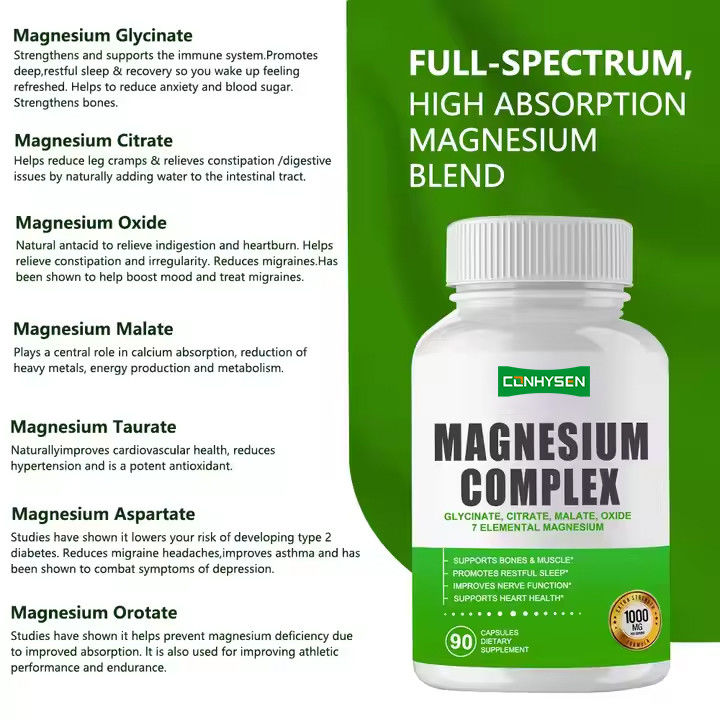 Magnesiumkomplex Kapseln Zitratoxid Glycinat Malat Ergänzung zur Unterstützung der Knochen Muskel