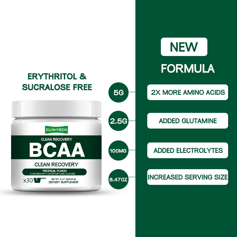 Private Labels Clean Recovery BCAA Pulver mit 9 essentiellen Aminosäuren, reduziert Muskelkater und Stress