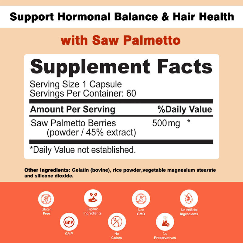 Nicht-GVO Saw Palmetto Kapseln 500 mg Komplex Unterstützung Hormonhaushalt Haargesundheit