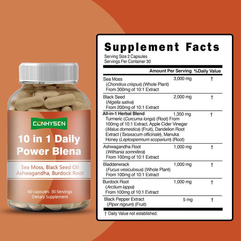 10 in 1 tägliche Energie Blena Sea Moss Kapseln fördern das emotionale Gleichgewicht mit Ashwagandha