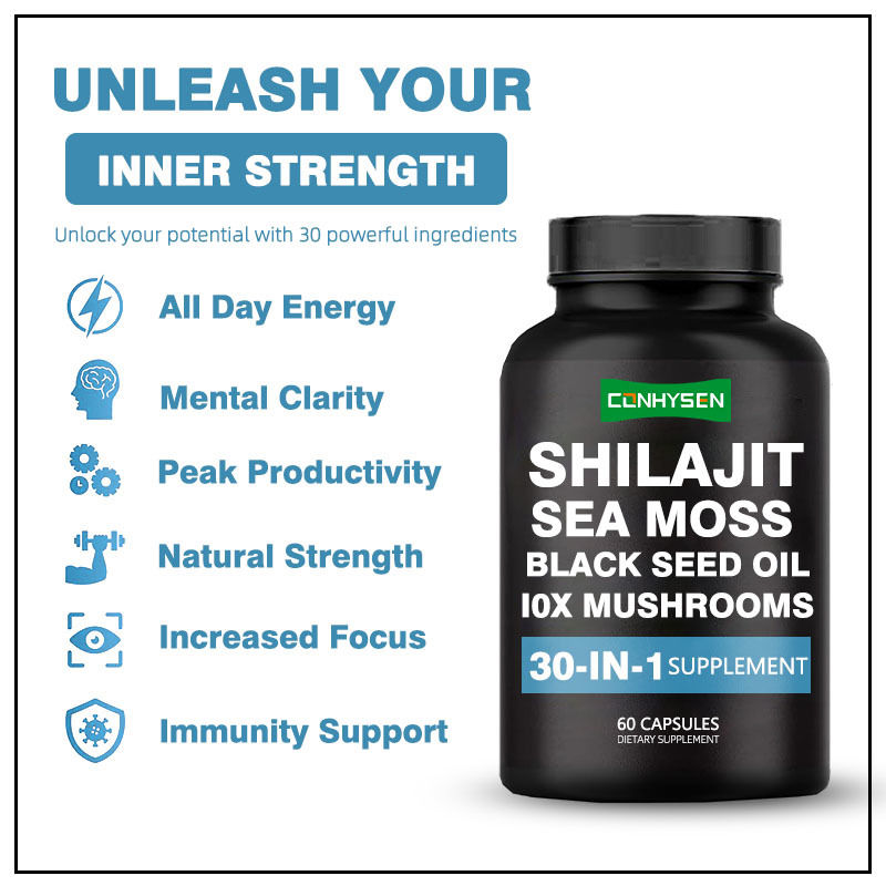 Shilajit-Kapseln mit Meeresmoos-Schwarzkerneöl Nahrungsergänzungsmittel zur Unterstützung der Immunität