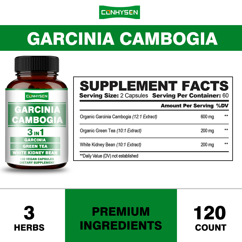 Warmverkauf Garcinia Cambogia Kapseln 3-in-1 Vegane Kapsel fördert die Energieproduktion mit grünem Tee