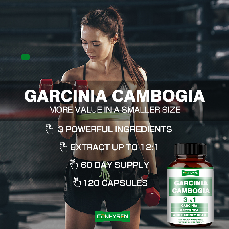 Warmverkauf Garcinia Cambogia Kapseln 3-in-1 Vegane Kapsel fördert die Energieproduktion mit grünem Tee