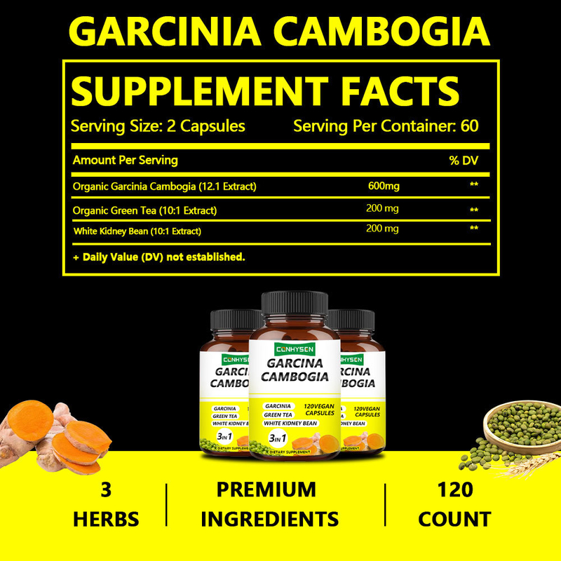 Fabriklieferung Garcinia Cambogia Kapseln 3-in-1 Premium-Zutaten erhöhen die Energieproduktion