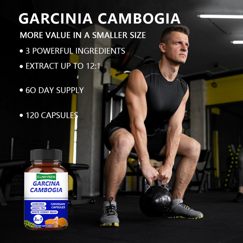 Private Labels Garcinia Cambogia Kapseln 3-in-1 Ergänzung unterstützt Körpergleichgewicht mit grünem Tee