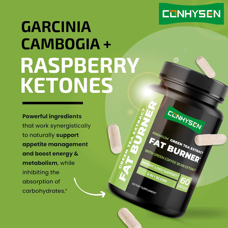 Premium 5-in-1 Fatburner-Mischung mit Grüntee-Extrakt, Garcinia Cambogia, Himbeer-Ketone, natürliche Unterstützung zur Gewichtsabnahme