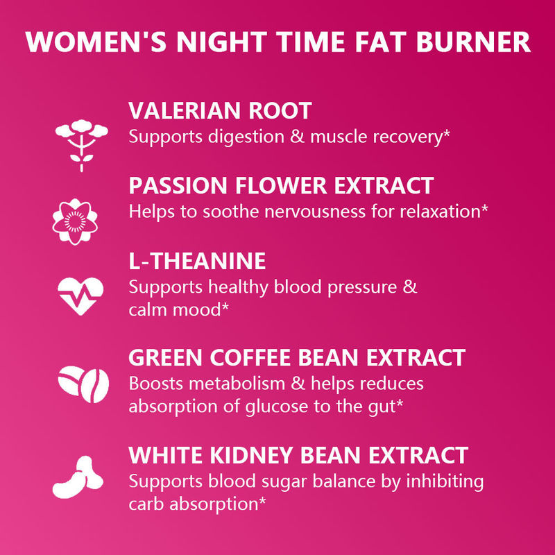 Private Label Damen Nachtzeit Fatburner Kapseln mit Vitamin D unterstützen die Verdauung & Muskelregeneration