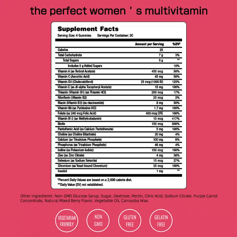 Multivitamin-Gummibärchen Vitamin B Biotin Frauen für Immunität Gesundheit Ergänzungsmittel für Vitamin C Gummis