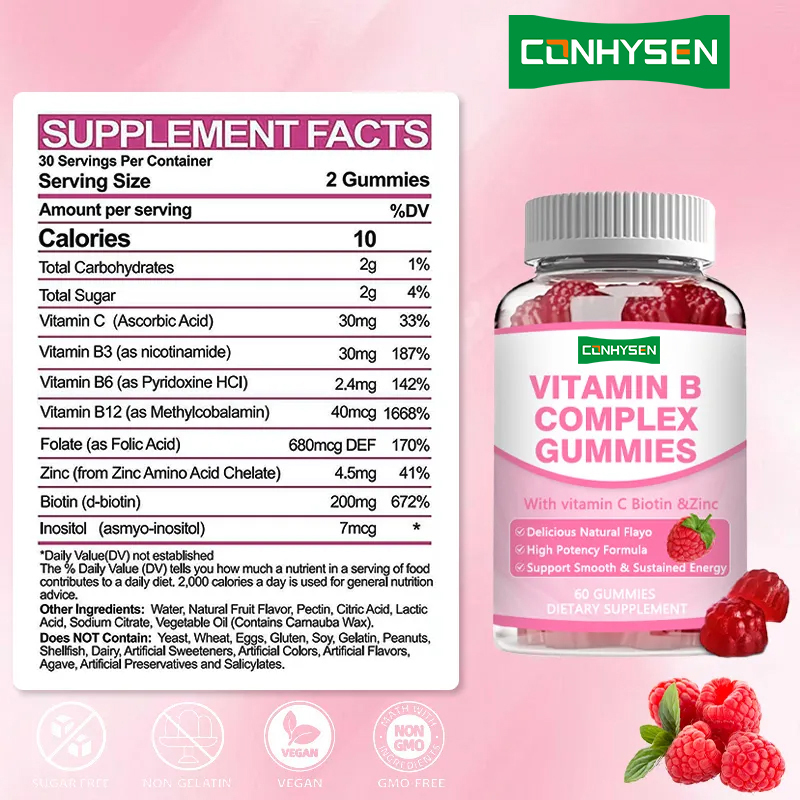 Vitamin-B-Komplex Gummies Hohe Potenz B12 für nachhaltige Energie Immunförderung Gesundheitspräparate