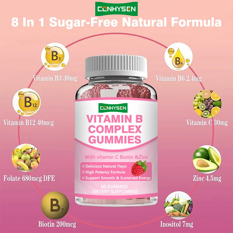 Vitamin-B-Komplex Gummies Hohe Potenz B12 für nachhaltige Energie Immunförderung Gesundheitspräparate