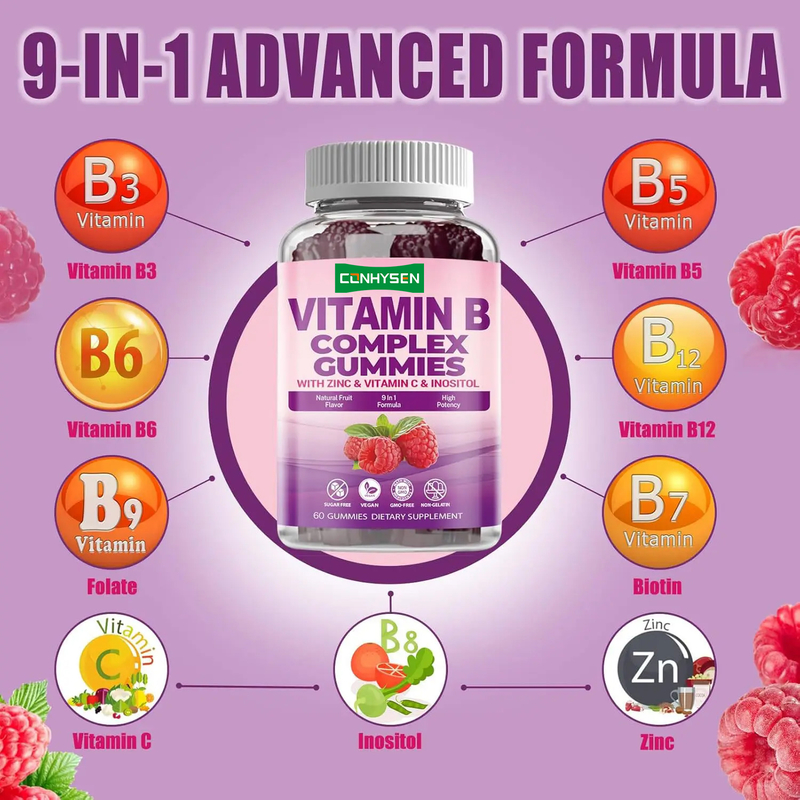 Vitamin-B-Komplex Kaugummi für Immunsystem-Booster Vitamin C B6 Zink Folat Nahrungsergänzungsmittel Vitamin B12 Süßigkeiten