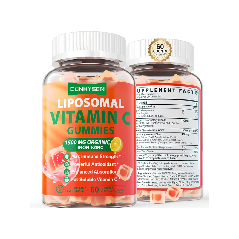 Private Label Zuckerfreies Bio Eisen Zink Ergänzung Unterstützung Verbesserung der Hautgesundheit Vitamin C Kaugummi