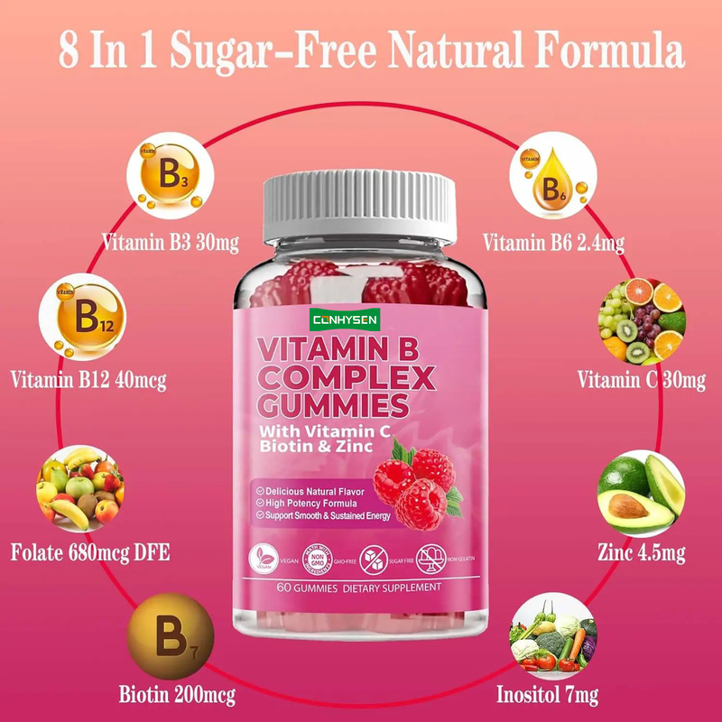 Vitamin-B-Komplex-Gummibärchen mit Vitamin B6, natürliche Formel zur Unterstützung eines gesunden Immunsystems