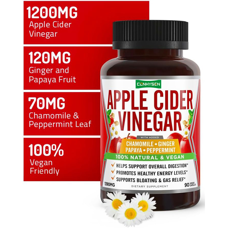 Apfelessig Verdauungshilfe Kapseln mit Ingwer Papaya Kamille Pfefferminze Natürliche Blähungen Linderung Energie-Boost