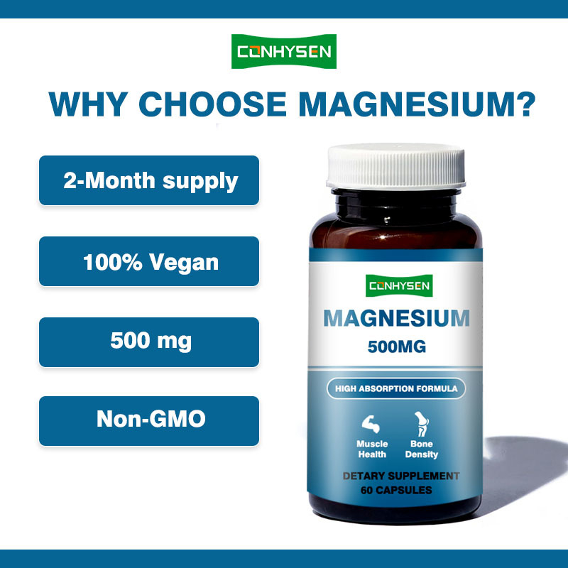 Maßgeschneiderte Marken-Magnesium-Kapseln 500 mg unterstützen Gedächtnis und Gehirnfunktion Nicht-GVO