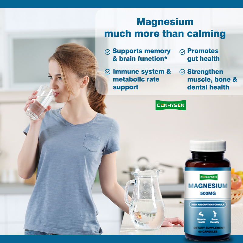 Maßgeschneiderte Marken-Magnesium-Kapseln 500 mg unterstützen Gedächtnis und Gehirnfunktion Nicht-GVO