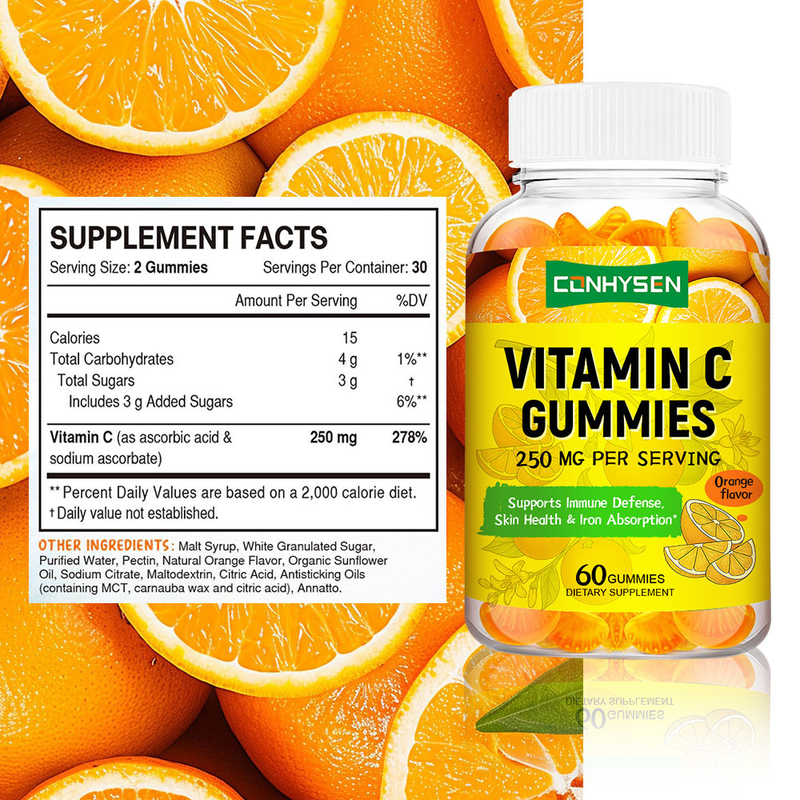 Maßgeschneiderte Vitamin-C-Gummibärchen mit Markenlogo, 60 Gummibärchen zur Unterstützung bei Entzündungen, Lieferant