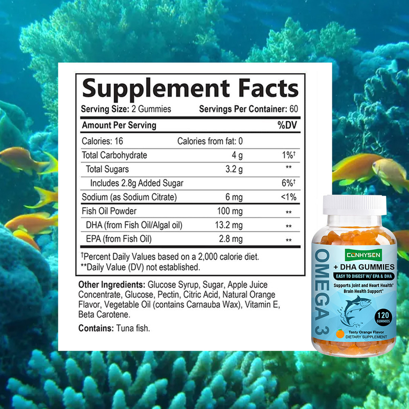 Fabrikversorgung für Omega-3-Gummibärchen mit Orangengeschmack zur Förderung der Gehirn- und Augengesundheit
