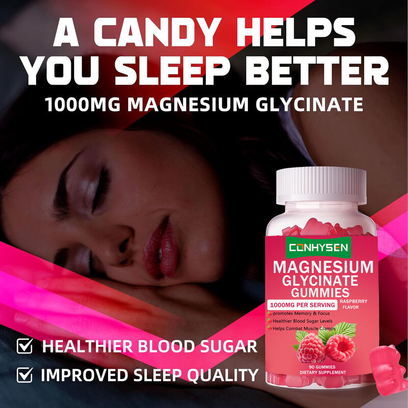 Heiß verkaufte private Marke Vegan Vitamin D Nahrungsergänzungsmittel Verbessern Schlafqualität Magnesiumglycinat Gummies