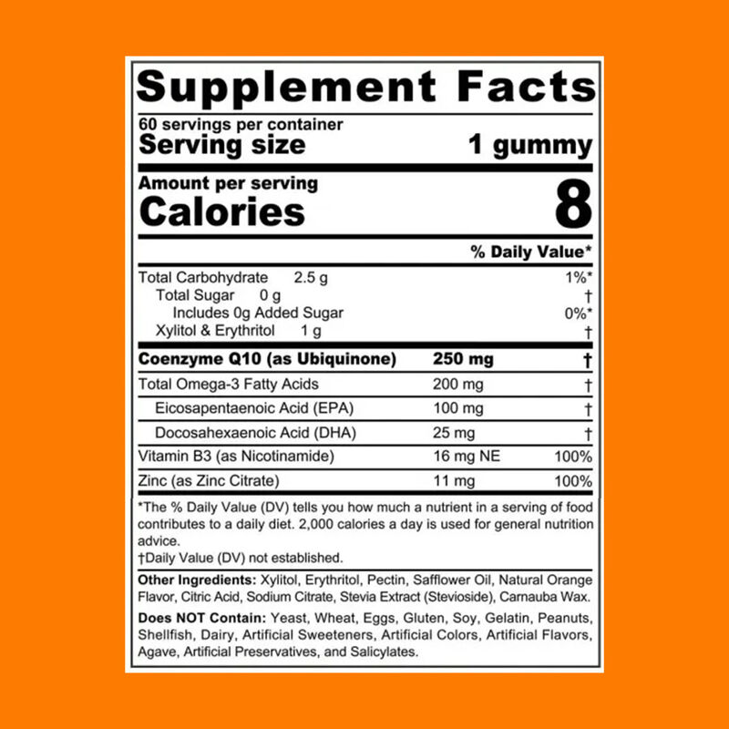 Vigo-COQ10-250mg Gefüllte Kaugummi mit Plus Omega-3 Vitamin B3 & Zink Coenzym Q10 Ergänzungen für Herzgesundheit Zellenergie