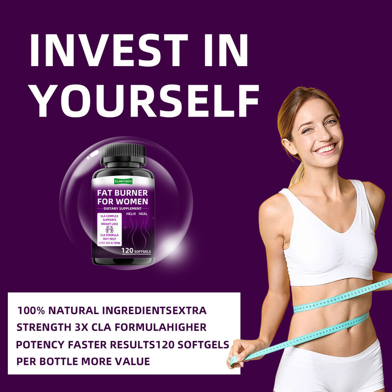 Private Label Fettverbrenner Kapseln CLA Komplex Nahrungsergänzungsmittel fördert Muskeln für Frauen Gewichtsverlust Pillen Nahrungsfaser