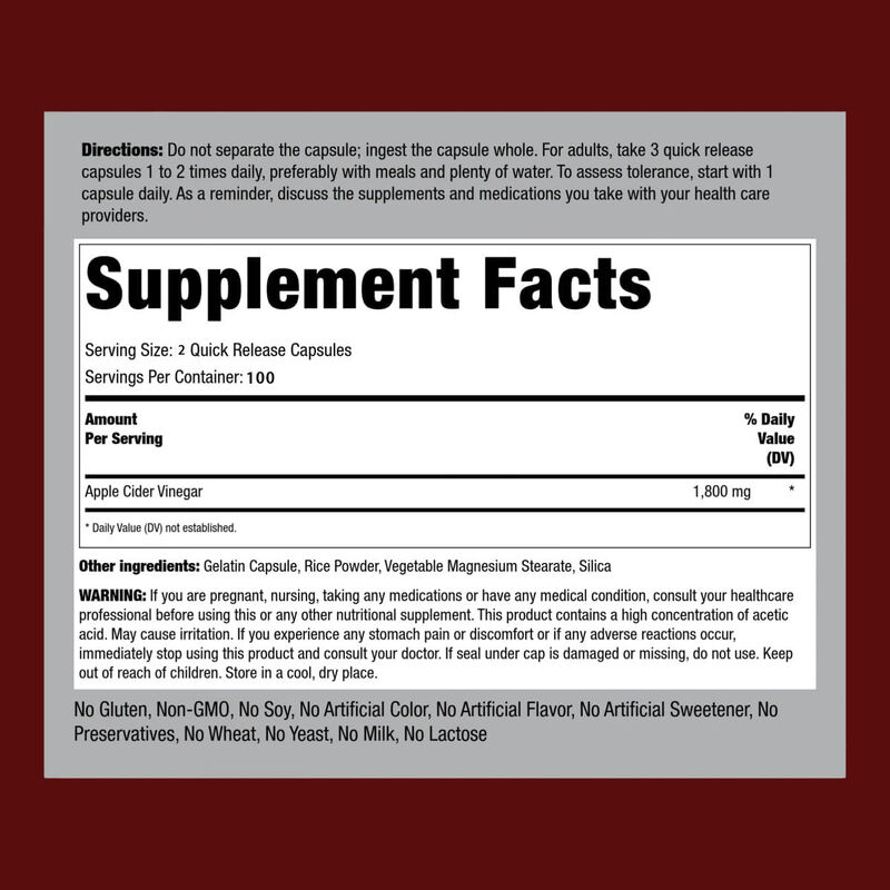 OEM/ODM ACV Nahrungsergänzungsmittel Unterstützung Verdauung & Entgiftung Gewichtsmanagement Apfelessig Kapseln für Männer Frauen
