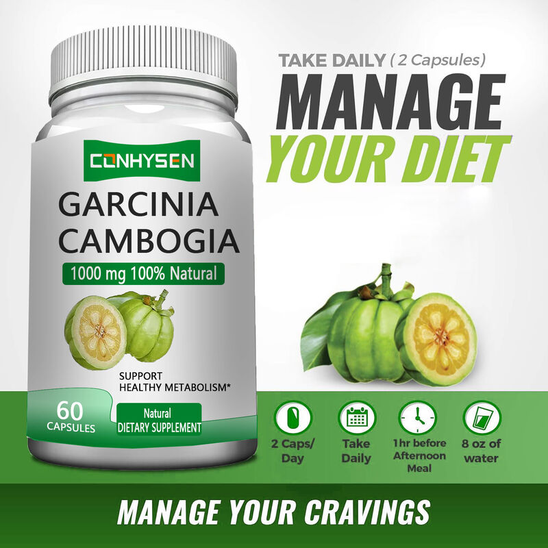 Private Label Garcinia Cambogia Kräuterpräparate Garcinia Cambogia Kapseln Unterstützen einen gesunden Stoffwechsel & Fördern eine bessere Stimmung
