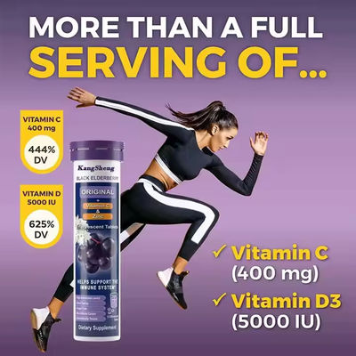 Black Elderberry Effervescent Tabletten mit Vitamin C Zink-Extrakt unterstützen das Immunsystem