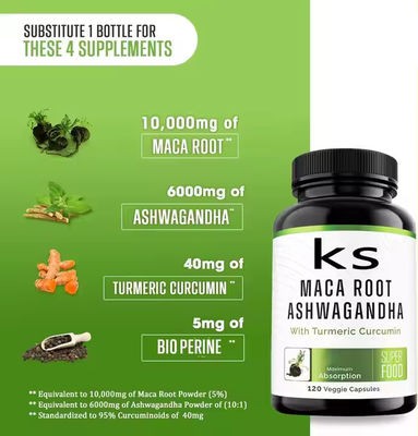 Männliche Verbesserung Kapseln Maca-Wurzel Ergänzungen Entspannung Nervenenergie mit Ashwagandha